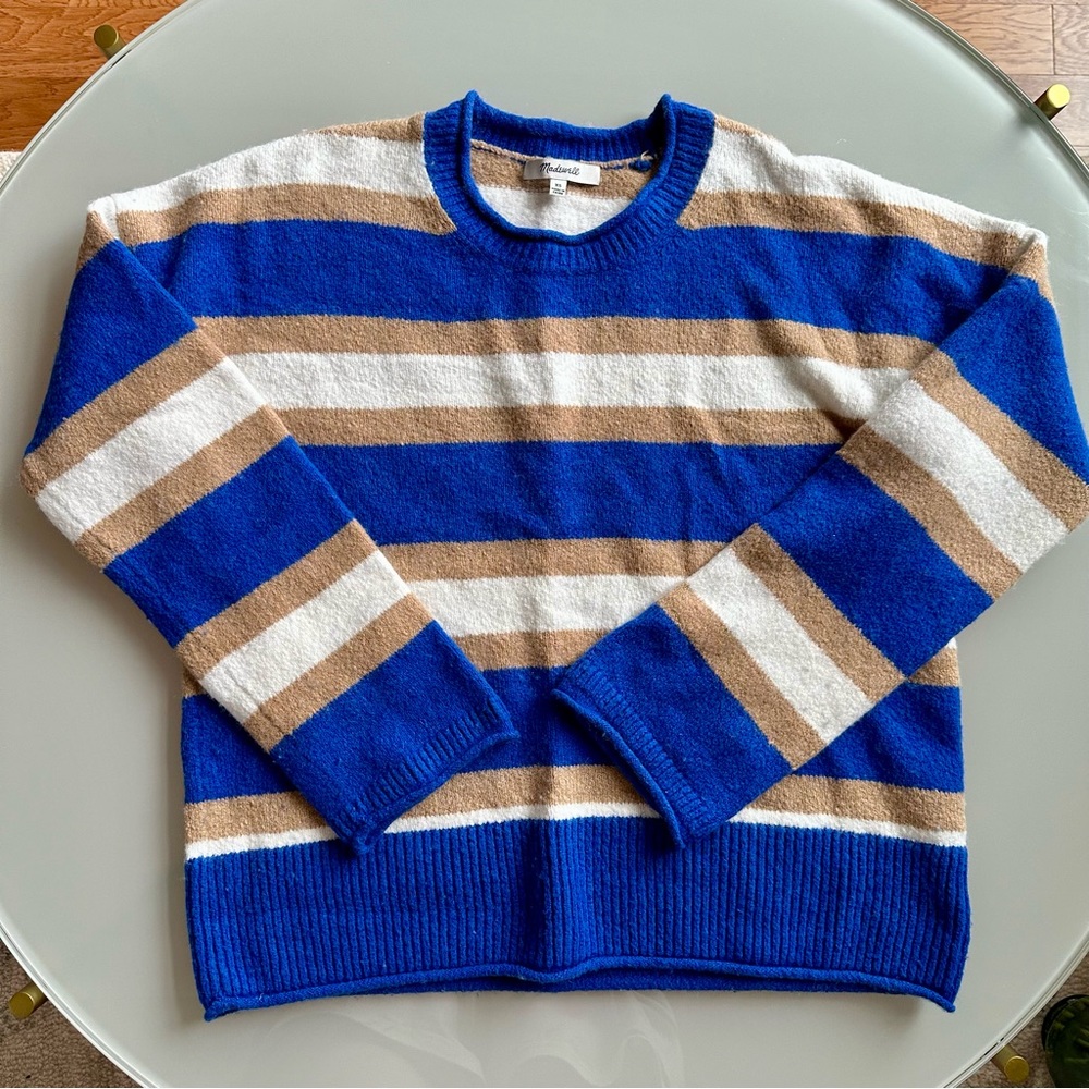 Madewell Striped Belmore Pullover Sweater in Coziest Textured Yarn